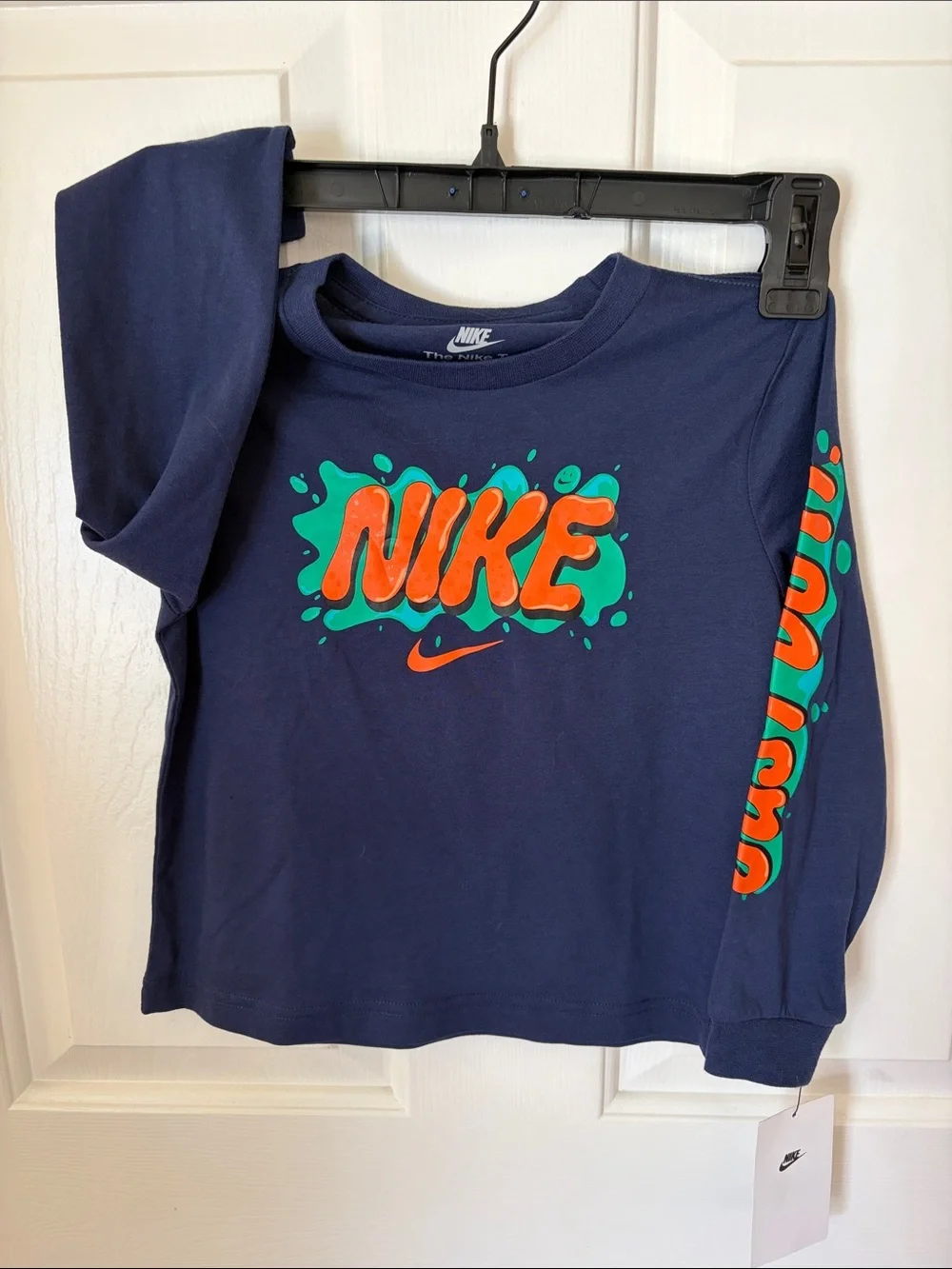 Nike Kids Navy Long-Sleeve Tee with Orange & Teal Graphic